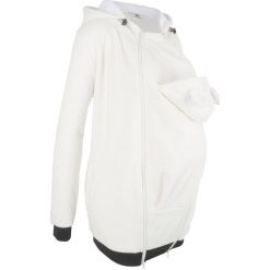 Bluza ciążowa z polaru, z wstawką niemowlęcą na nosidełko, na okres ciąży i po porodzie bonprix biel wełny. Białe bluzy ciążowe marki bonprix, na jesień, z polaru. Za 89,99 zł.