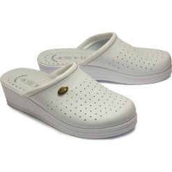 SANITAL FLEX 707/I white, klapki damskie. Białe klapki damskie Sanital-Flex, bez wzorów, ze skóry, bez obcasa. Za 99,99 zł.