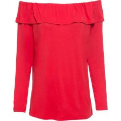 Shirt z dekoltem "carmen", rękawy 3/4 bonprix truskawkowy. Czerwone koszulki damskie bonprix, bez wzorów, eleganckie, bez kołnierzyka. Za 54,99 zł.