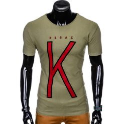 T-shirt męski z nadrukiem S925 - khaki. Brązowe t-shirty męskie Ombre Clothing, s, z nadrukiem, bez kołnierzyka. Za 19,99 zł.