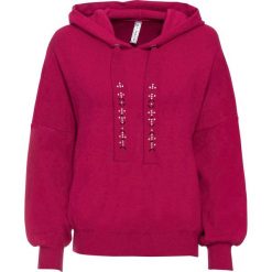 Sweter z kapturem bonprix czerwony. Różowe swetry damskie bonprix, w paski. Za 44,99 zł.