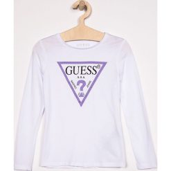 Guess Jeans - Bluzka dziecięca 118-175 cm. Czarne bluzki dziewczęce Guess Jeans, z nadrukiem, z elastanu, z okrągłym kołnierzem, z długim rękawem, długie, bez kaptura. Za 89,90 zł.