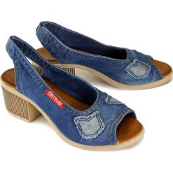ARTIKER RELAKS 46C0242 jeans, sandały damskie. Sandały damskie Artiker Relaks, bez wzorów, z jeansu, bez obcasa, na obcasie, bez zapięcia. Za 189,90 zł.