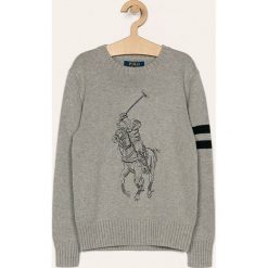 Polo Ralph Lauren - Sweter dziecięcy 134-176 cm. Szare swetry chłopięce Polo Ralph Lauren, bez wzorów, z bawełny, z okrągłym kołnierzem. W wyprzedaży za 379,90 zł.