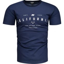 Koszulka męska t-shirt z nadrukiem granatowy Recea. Niebieskie koszulki męskie Recea, xl, z nadrukiem, z bawełny, klasyczne, z klasycznym kołnierzykiem, bez rękawów. Za 19,99 zł.