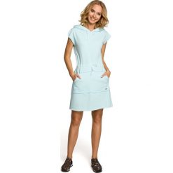 JULIET Mini sukienka dresowa z kapturem - miętowa. Żółte sukienki damskie marki Moe, na imprezę, bez wzorów, z dzianiny, sportowe, z kapturem, z krótkim rękawem, krótkie, mini, sportowe. Za 149,00 zł.