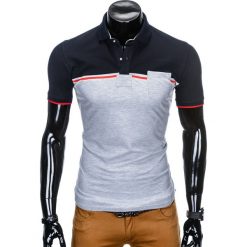 KOSZULKA MĘSKA POLO BEZ NADRUKU S917 - GRANATOWA/SZARA. Szare koszulki polo męskie Ombre Clothing, s, z nadrukiem, bez rękawów. Za 34,99 zł.