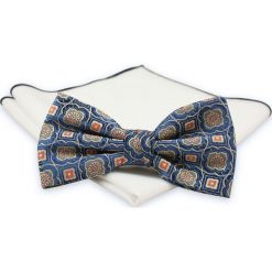Niebieska Mucha z Białą Poszetką -CHATTIER- Męska, w Beżowo-Czerwony Wzór MUCH0517. Czerwone muszki męskie Chattier, na imprezę, w paski, eleganckie. Za 44,00 zł.