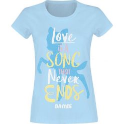 Bambi Love Is A Song Koszulka damska niebieski. Niebieskie t-shirty damskie marki Bambi, l, z nadrukiem, z okrągłym kołnierzem. Za 74,90 zł.
