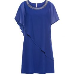 Sukienka z aplikacjami bonprix ciemnoniebieski. Niebieskie sukienki damskie bonprix, z aplikacjami, z tkaniny, bez kołnierzyka, bez rękawów, rozkloszowane. Za 129,99 zł.