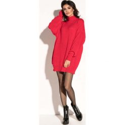 Czerwona Swetrowa Mini Sukienka z Półgolfem. Czerwone sukienki dzianinowe marki Molly.pl, na jesień, uniwersalny, mini, oversize. Za 139,90 zł.