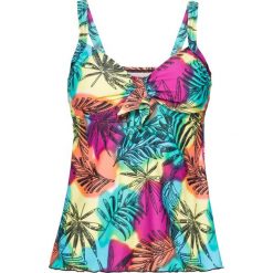 Top tankini bonprix różowo-niebieski z nadrukiem. Różowe stroje kąpielowe damskie marki bonprix, z nadrukiem, bez kołnierzyka. Za 34,99 zł.