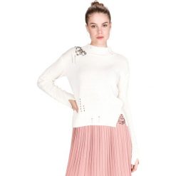 TWINSET Sweter Biały. Białe bluzy damskie Twinset, s, z aplikacjami, z wełny, bez rękawów, bez kaptura. Za 735,95 zł.