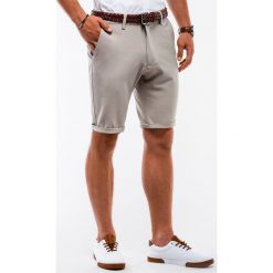 Krótkie spodenki męskie chino W230 - beżowe. Brązowe spodenki i szorty męskie Ombre Clothing, s, bez wzorów, z poliesteru, eleganckie, krótkie. Za 39,00 zł.