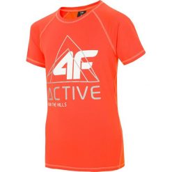 Koszulka sportowa dla dużych dzieci (chłopców) JTSM405 - pomarańcz neon. Czerwone t-shirty chłopięce marki 4F JUNIOR, bez wzorów, z dzianiny, bez rękawów. W wyprzedaży za 39,99 zł.