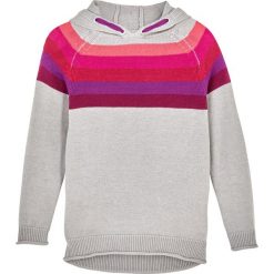 Sweter dziewczęcy z kapturem, w paski bonprix jasnoszary melanż w paski. Szare swetry dziewczęce bonprix, w paski, z bawełny, z kapturem, bez rękawów, z kapturem. Za 59,99 zł.