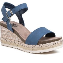 Espadryle XTI - 34242 Jeans. Niebieskie espadryle damskie Xti, z aplikacjami, z jeansu, bez obcasa, na obcasie. W wyprzedaży za 109,00 zł.