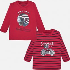 Mayoral - Longsleeve dziecięcy 74-98 cm (2-pack). Czerwone t-shirty chłopięce Mayoral, z nadrukiem, z bawełny, z długim rękawem. W wyprzedaży za 69,90 zł.