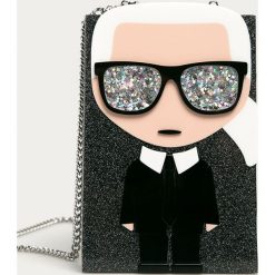 Karl Lagerfeld - Torebka. Czarne listonoszki damskie KARL LAGERFELD, w paski, z materiału, na ramię, małe, z aplikacjami. Za 799,90 zł.