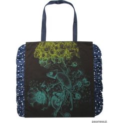 Shopper bag damskie: Brązowa torba bawełniana z kameleonami