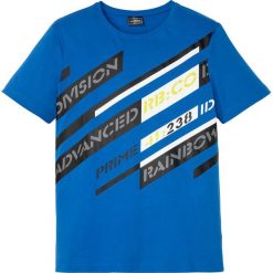 T-shirt Slim Fit bonprix lazurowy z nadrukiem. Niebieskie koszulki męskie bonprix, m, z nadrukiem, z okrągłym kołnierzem. Za 27,99 zł.