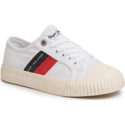 Trampki PEPE JEANS - Malibu Junior PBS30427 White 800. Białe trampki dziewczęce Pepe Jeans, bez wzorów, z jeansu, na sznurówki. Za 239,00 zł.