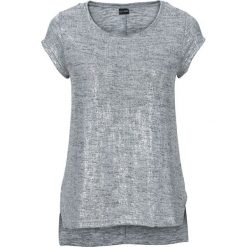Shirt z połyskiem bonprix szaro-srebrny melanż. Szare koszulki damskie bonprix, na imprezę, z nadrukiem, bez kołnierzyka, bez rękawów. Za 54,99 zł.