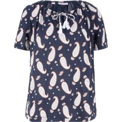 Tunika shirtowa z bawełny bonprix ciemnoniebieski z nadrukiem. Niebieskie tuniki damskie bonprix, z nadrukiem, z bawełny, bez kołnierzyka, bez rękawów. Za 37,99 zł.