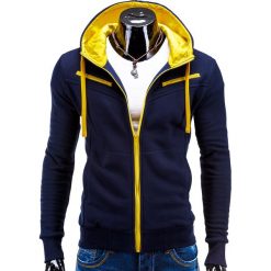 BLUZA MĘSKA ROZPINANA Z KAPTUREM AMIGO - GRANATOWO-ŻÓŁTA. Żółte bluzy męskie marki Ombre Clothing, s, z bawełny, z kapturem. Za 75,00 zł.