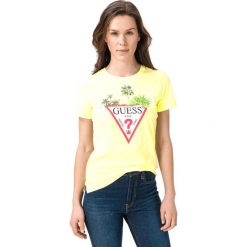 Guess Koszulka Żółty. Żółte koszulki damskie Guess, m, z nadrukiem, z bawełny, bez kołnierzyka. Za 157,95 zł.