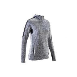 Bluza do biegania RUN WARM HOOD damska. Szare bluzy damskie KALENJI, bez wzorów, z elastanu, bez rękawów, bez kaptura. Za 79,99 zł.