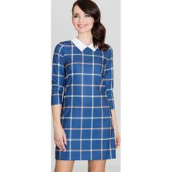 Niebieska Prosta Sukienka w Kratę z Kołnierzykiem. Niebieskie sukienki damskie Molly.pl, na co dzień, s, bez wzorów, z tkaniny, eleganckie, z dekoltem na plecach, bez rękawów, proste. Za 148,90 zł.