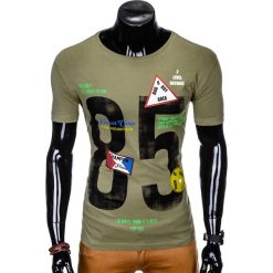 T-SHIRT MĘSKI Z NADRUKIEM S990 - KHAKI. Brązowe t-shirty męskie marki Ombre Clothing, s, z nadrukiem. Za 29,00 zł.
