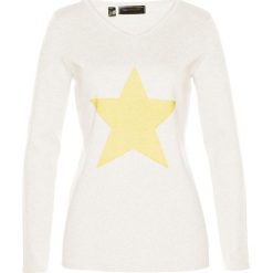 Swetry klasyczne damskie: Sweter bonprix biel wełny – limonka melanż