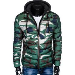 KURTKA MĘSKA ZIMOWA PIKOWANA C384 - ZIELONA/MORO. Zielone kurtki męskie marki Ombre Clothing, na zimę, m, moro, z materiału. Za 149,00 zł.