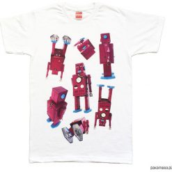 Koszulka ROBOT MAGENTA / FUKSJA Tshirt. Różowe koszulki męskie Pakamera, m, bez wzorów, bez kołnierzyka, bez rękawów. Za 77,00 zł.