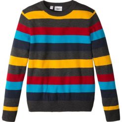 Sweter dzianinowy w paski bonprix w kolorowe paski. Czarne swetry chłopięce marki bonprix, z aplikacjami, z dzianiny. Za 54,99 zł.