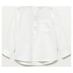 Mango Kids - Koszula dziecięca Artur 80-104 cm. Białe koszule chłopięce Mango Kids, bez wzorów, z bawełny, eleganckie, bez kołnierzyka, z długim rękawem, długie. Za 69,99 zł.