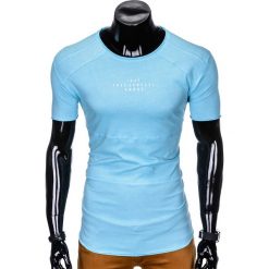 T-shirt męski z nadrukiem S950 - błękitny. Niebieskie t-shirty męskie Ombre Clothing, s, z nadrukiem, bez kołnierzyka. Za 13,99 zł.