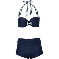 Bikini na fiszbinach (2 części) bonprix niebiesko-biały. Niebieskie stroje kąpielowe dwuczęściowe damskie bonprix, z haftami. Za 89,99 zł.
