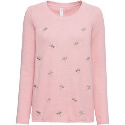 Sweter z haftem w ważki bonprix pastelowy jasnoróżowy. Różowe swetry damskie bonprix, z haftami, bez rękawów, bez kaptura. Za 99,99 zł.