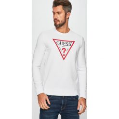 Guess Jeans - Bluza. Czerwone bluzy męskie Guess Jeans, s, z nadrukiem, z bawełny, z okrągłym kołnierzem, bez rękawów, bez kaptura. W wyprzedaży za 229,90 zł.