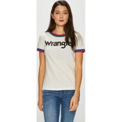 Wrangler - Top. Szare topy damskie Wrangler, l, z nadrukiem, z bawełny, z okrągłym kołnierzem. Za 99,90 zł.