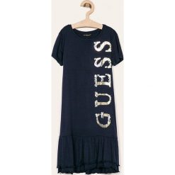 Guess Jeans - Sukienka dziecięca 118-175 cm. Niebieskie sukienki dziewczęce Guess Jeans, z aplikacjami, z elastanu, casualowe, z krótkim rękawem, krótkie, mini, rozkloszowane. Za 199,90 zł.