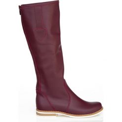 Kozaki - skóra naturalna - model 127 - kolor bordowy. Czerwone kozaki damskie Zapato, na co dzień, na lato, z jeansu, klasyczne, z okrągłym noskiem, przed kolano, bez obcasa, na płaskiej podeszwie, na zamek. W wyprzedaży za 366,75 zł.