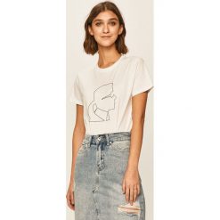 Karl Lagerfeld - T-shirt. Czarne bluzki damskie KARL LAGERFELD, s, z aplikacjami, z bawełny, casualowe, z okrągłym kołnierzem, z krótkim rękawem. W wyprzedaży za 229,90 zł.