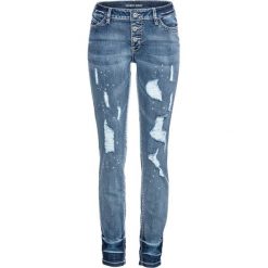 Dżinsy SKINNY "destroyed" bonprix niebieski "stone”. Niebieskie jeansy damskie bonprix, bez wzorów, z jeansu. Za 64,99 zł.