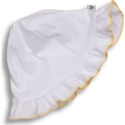 Czapka z żółtą falbanką - (OSTATNI RAZ W OFERCIE) 56. Żółte czapeczki niemowlęce NANAF ORGANIC, bez wzorów. Za 10,00 zł.
