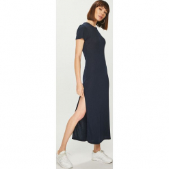 Tommy Hilfiger - Sukienka. Szare długie sukienki marki TOMMY HILFIGER, na co dzień, s, z dzianiny, casualowe, z okrągłym kołnierzem, z krótkim rękawem, dopasowane. Za 299,90 zł.