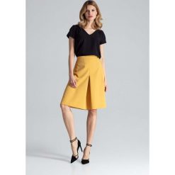 Musztardowa Midi Spódnica w Kształcie Litery A z Kontrafałdą. Szare spódniczki damskie Molly.pl, s, bez wzorów, eleganckie, midi, trapezowe. Za 189,90 zł.